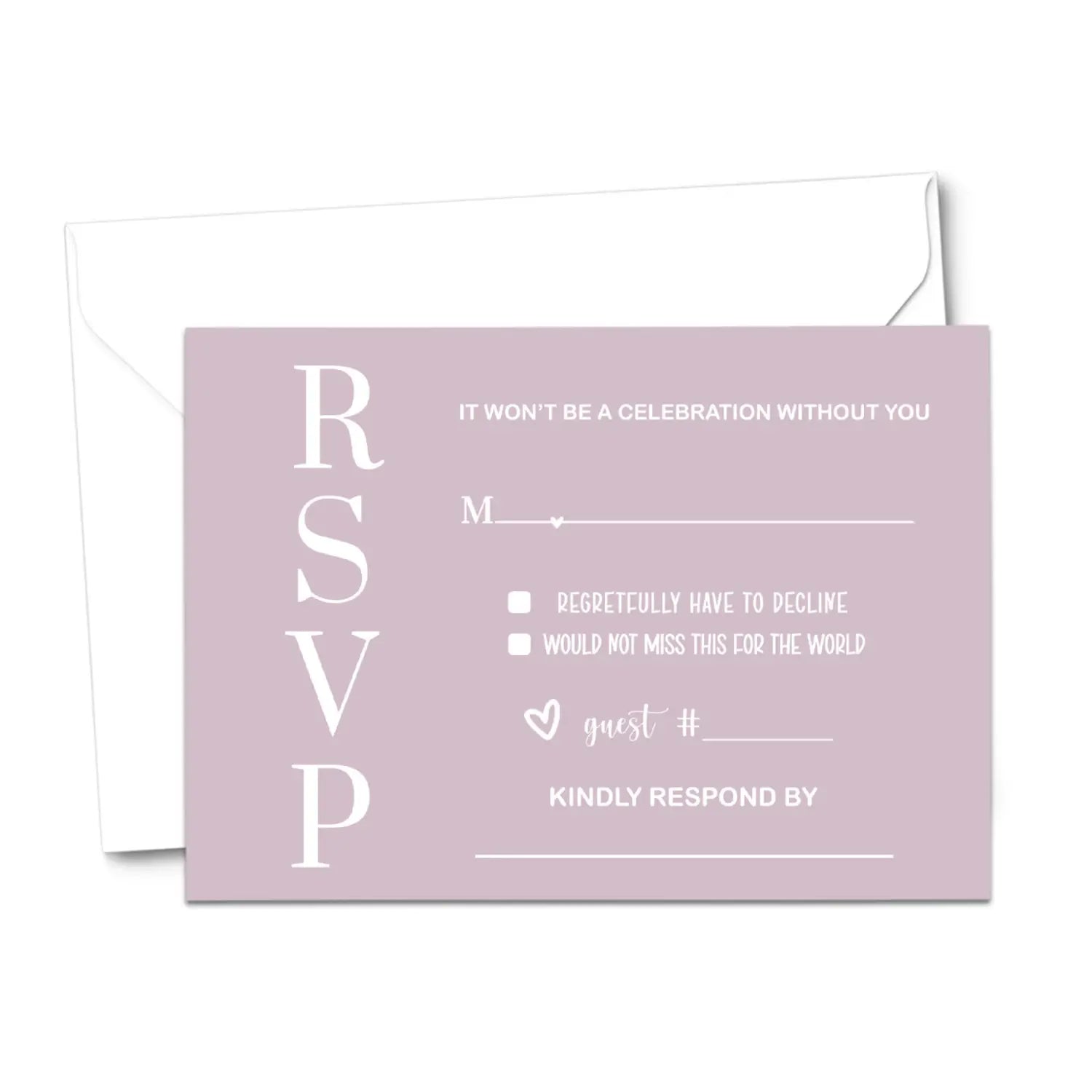 Wild lilac rsvp card 25 pack - minimalist wedding invitation response cards with envelopes - invitations