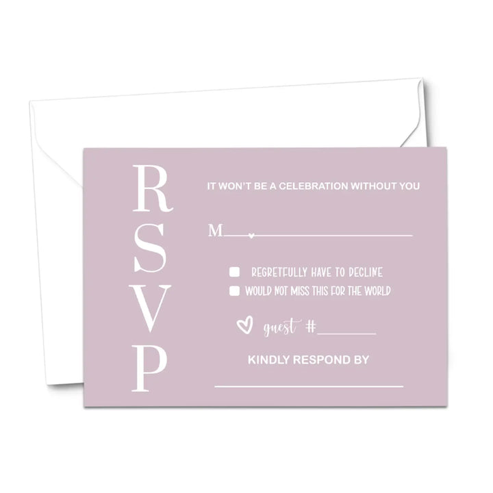 Wild lilac rsvp card 25 pack - minimalist wedding invitation response cards with envelopes - invitations