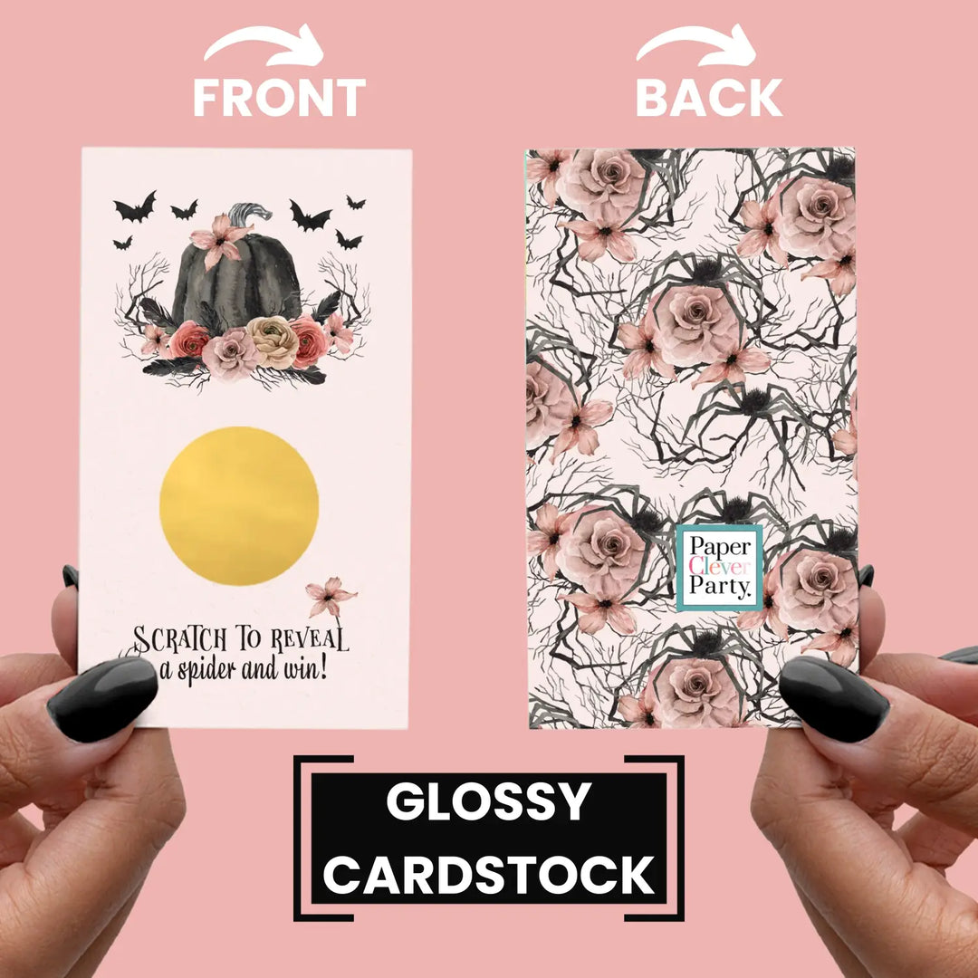 Gothic scratch-off game cards for spooky baby shower wedding engagement - 30 pack pink & black - party games