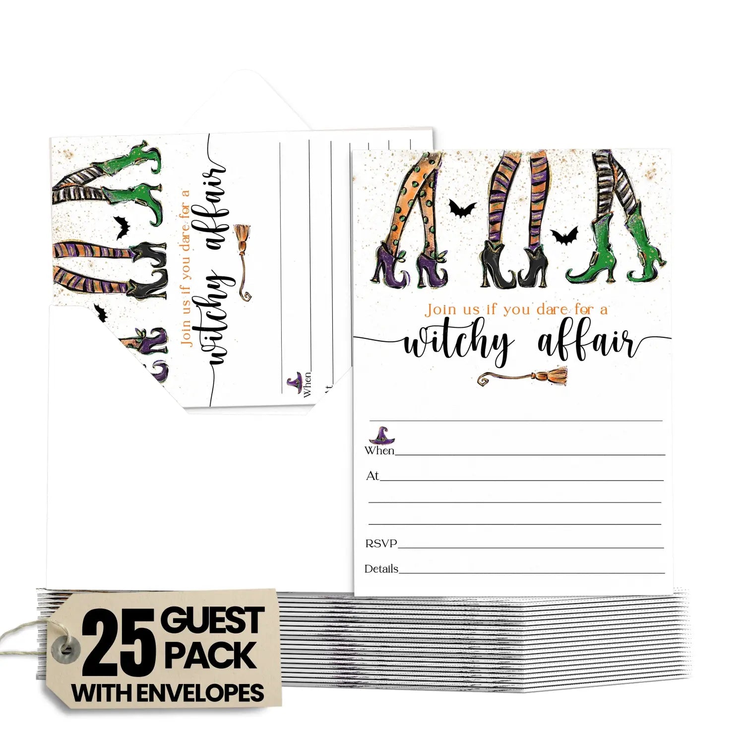 Witchy fun invitations with envelopes halloween invites for wedding birthday showers customize party details on blank