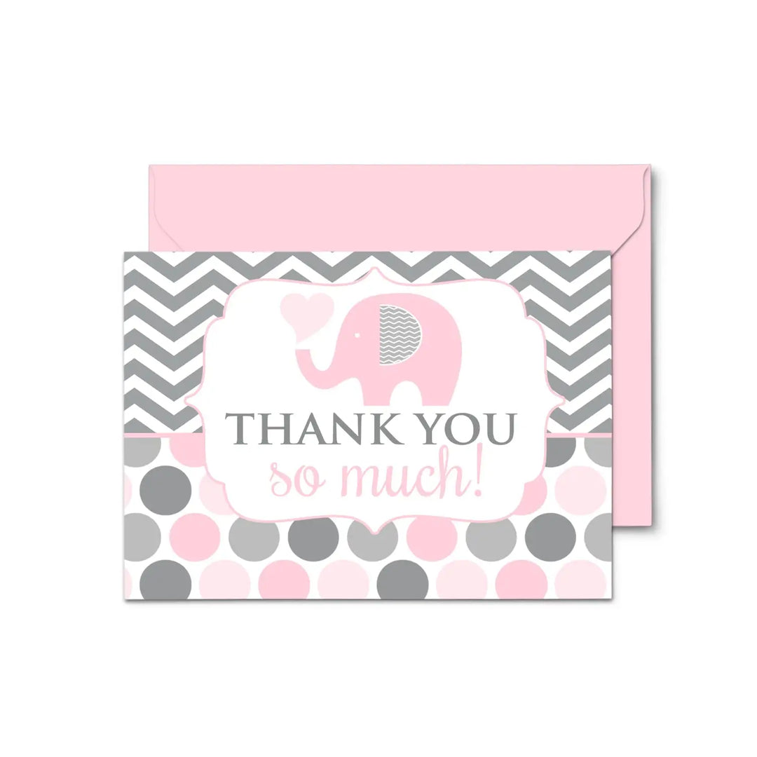 Adorable pink elephant thank you cards - 20-pack for girl baby showers jungle princess theme - office product