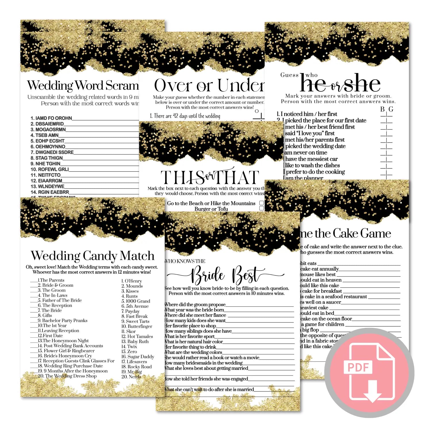 Black and gold bridal shower game instant download printable engaging wedding activities pdf format - party games