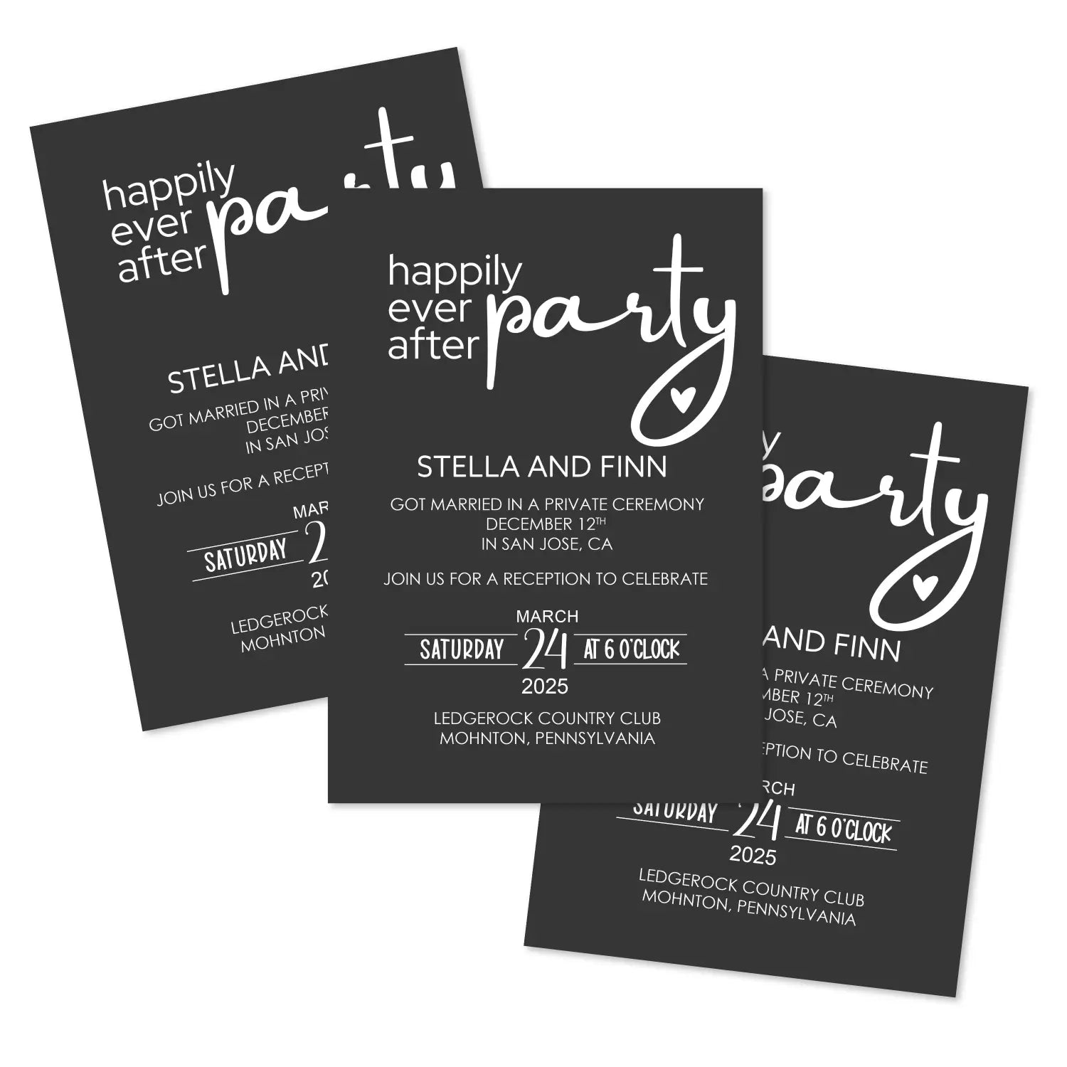 Modern wedding reception invitations personalized black and white