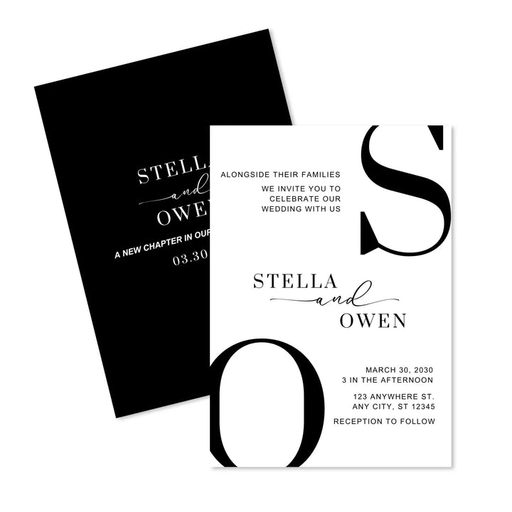 Modern wedding invitations minimalist design 5x7 thick cardstock black and white