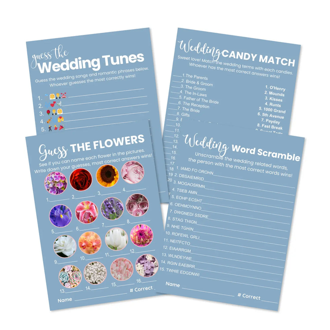 Blue bridal shower game bundle - instant download of 4 fun wedding games with answer keys (copy) - party