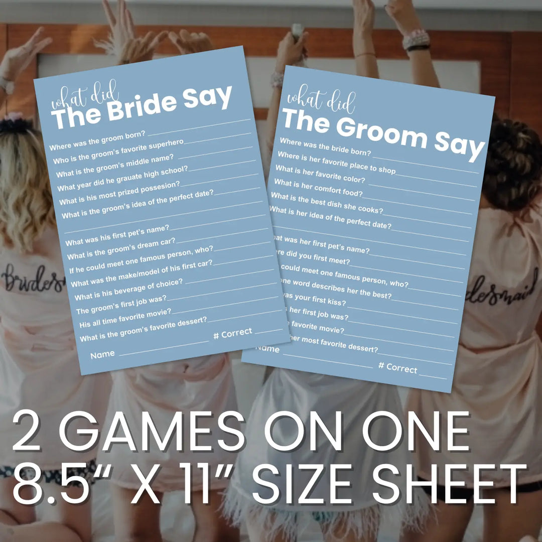 Blue bridal shower game printables - instant download of 4 fun wedding games - party