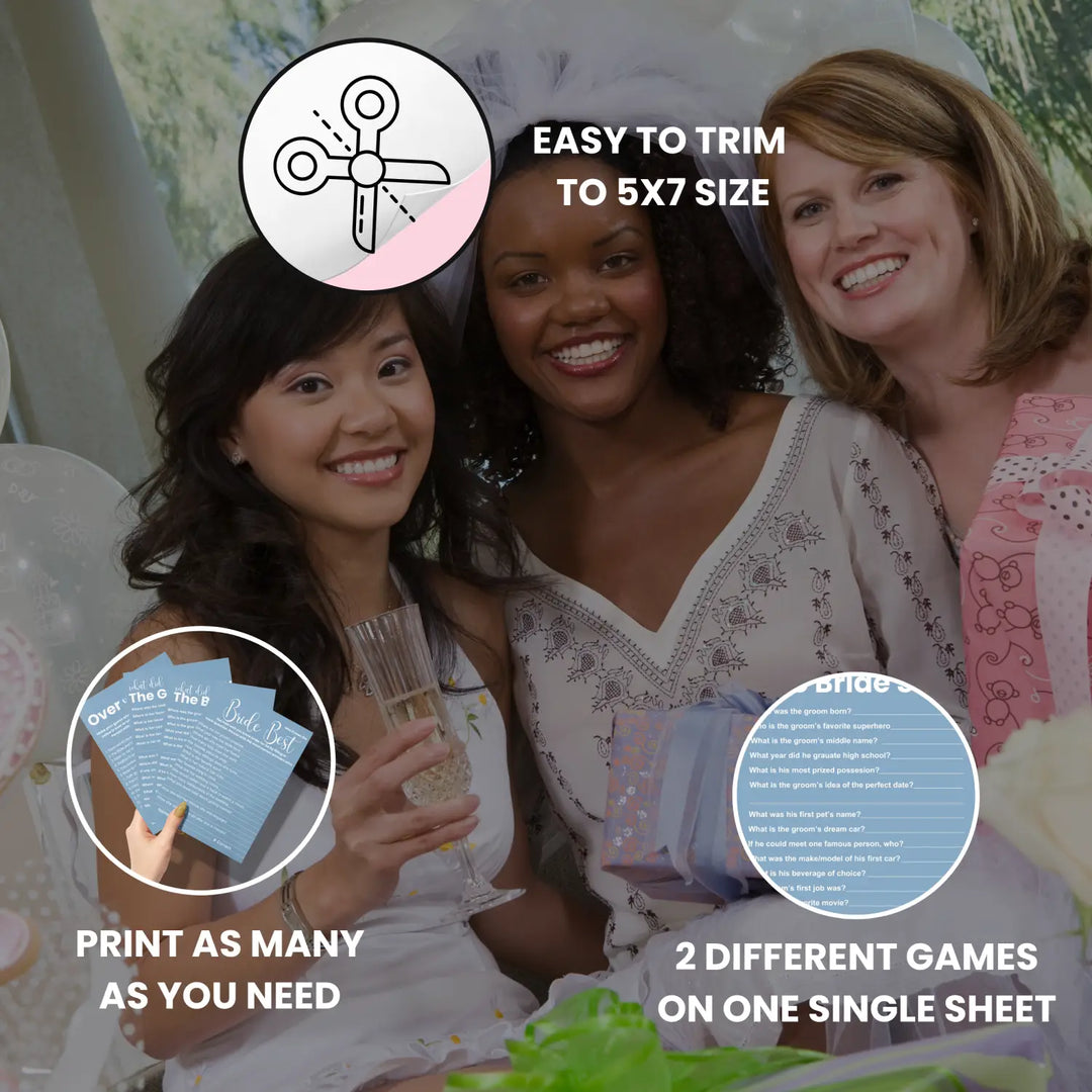Blue bridal shower game printables - instant download of 4 fun wedding games - party