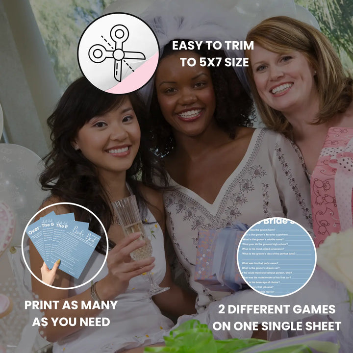 Blue bridal shower game printables - instant download of 4 fun wedding games - party