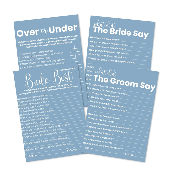 Blue bridal shower game printables - instant download of 4 fun wedding games - party