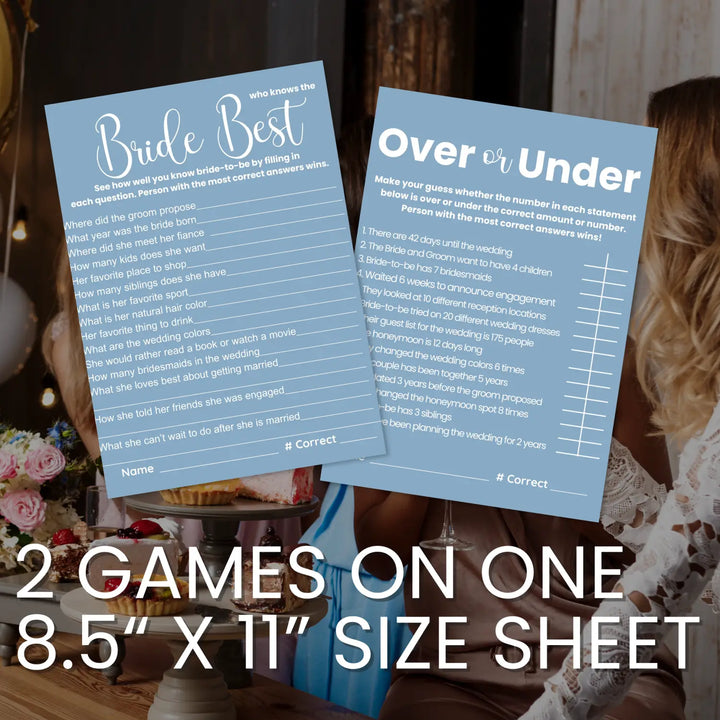 Blue bridal shower game printables - instant download of 4 fun wedding games - party