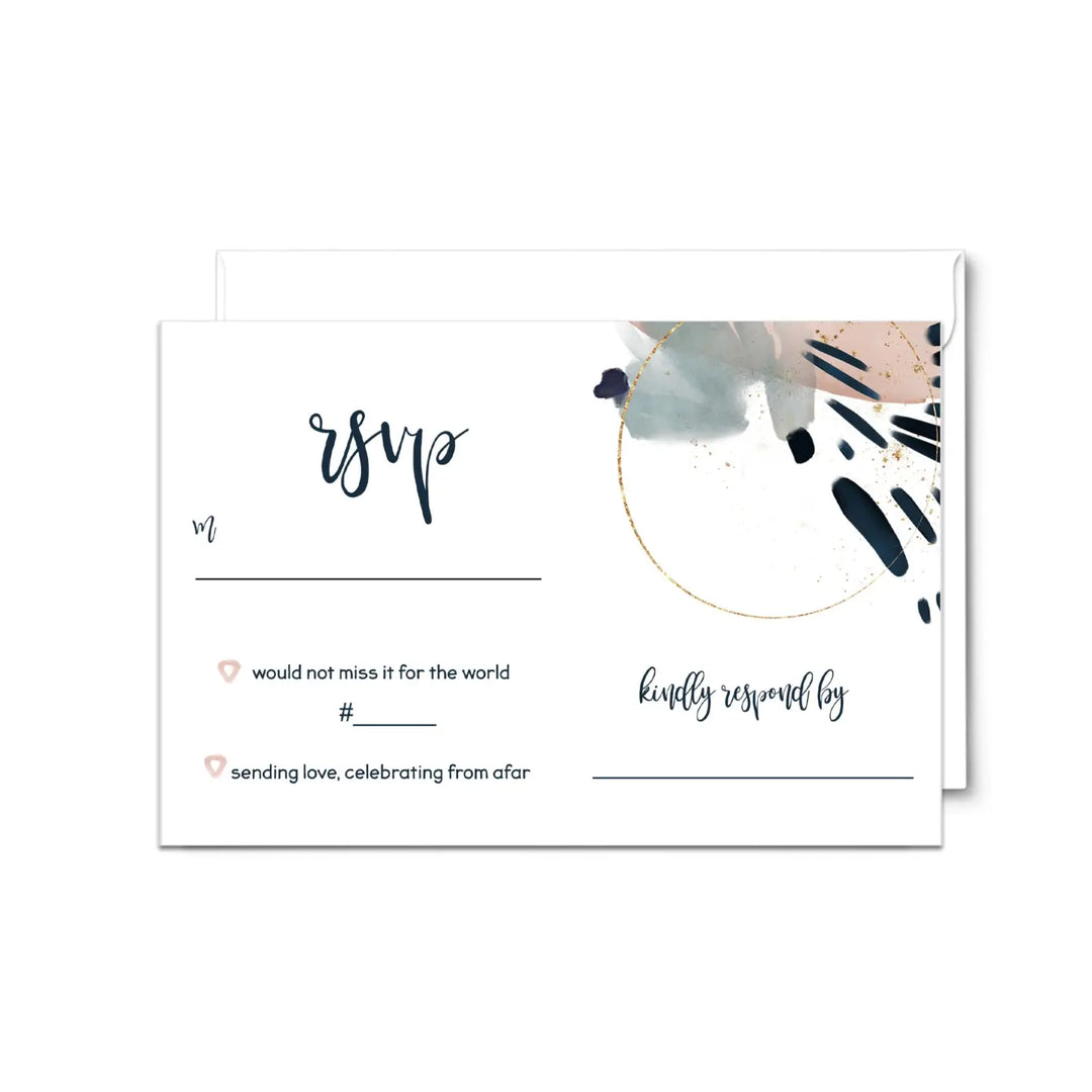 Blue rose watercolor modern rsvp cards - chic wedding response set 3.5x5 envelopes included 25 pack - invitations