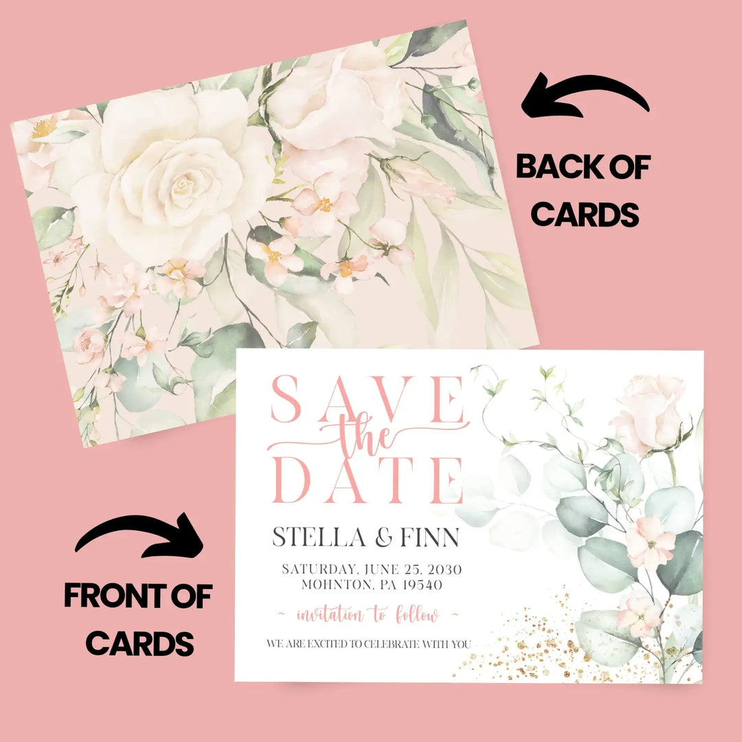 Pink and gold save the date cards 3.5x5 & 4bar sizes printable printed options wedding event announcements - invitations