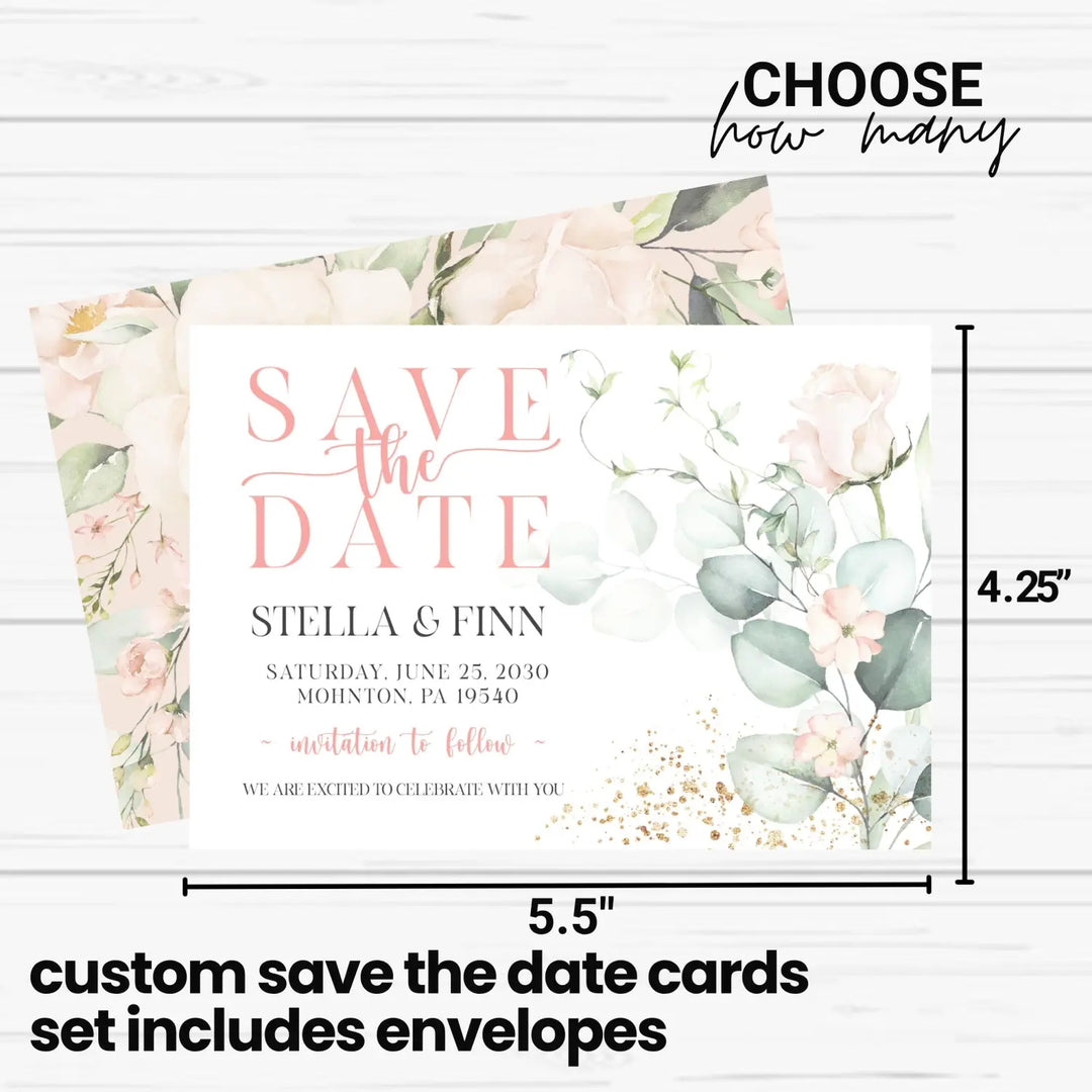 Pink and gold save the date cards 3.5x5 & 4bar sizes printable printed options wedding event announcements - invitations