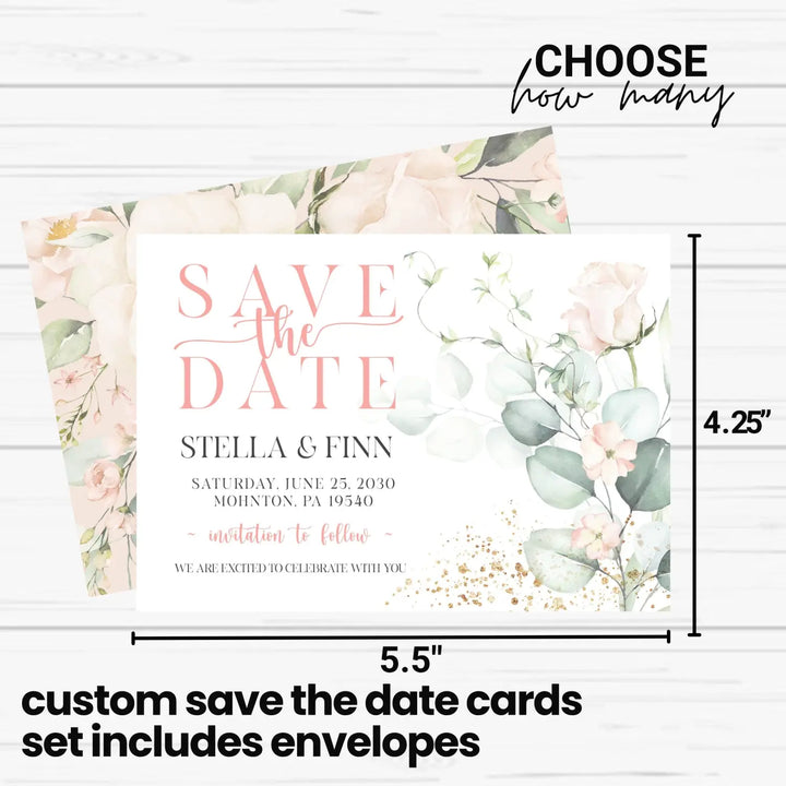 Pink and gold save the date cards 3.5x5 & 4bar sizes printable printed options wedding event announcements - invitations