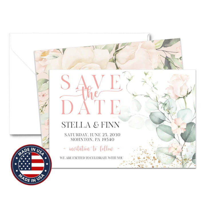 Pink and gold save the date cards 3.5x5 & 4bar sizes printable printed options wedding event announcements - invitations