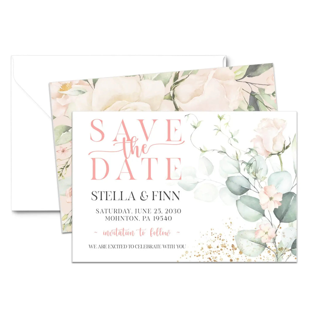 Pink and gold save the date cards 3.5x5 & 4bar sizes printable printed options wedding event announcements - invitations