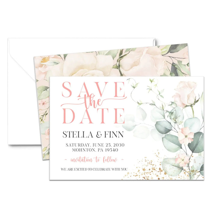 Pink and gold save the date cards 3.5x5 & 4bar sizes printable printed options wedding event announcements - invitations