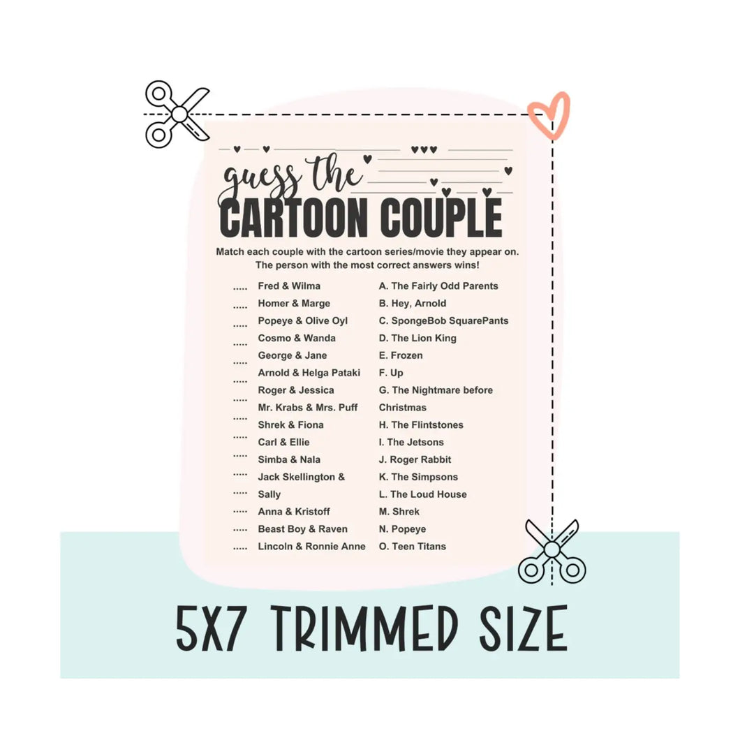 Bohemian bliss cartoon couples match-up - fun bridal shower game - instant download - party games