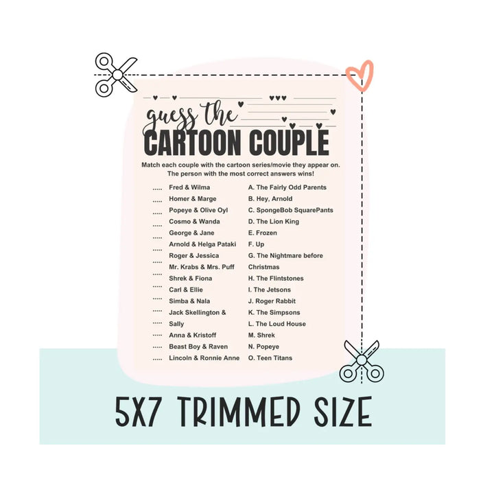 Bohemian bliss cartoon couples match-up - fun bridal shower game - instant download - party games