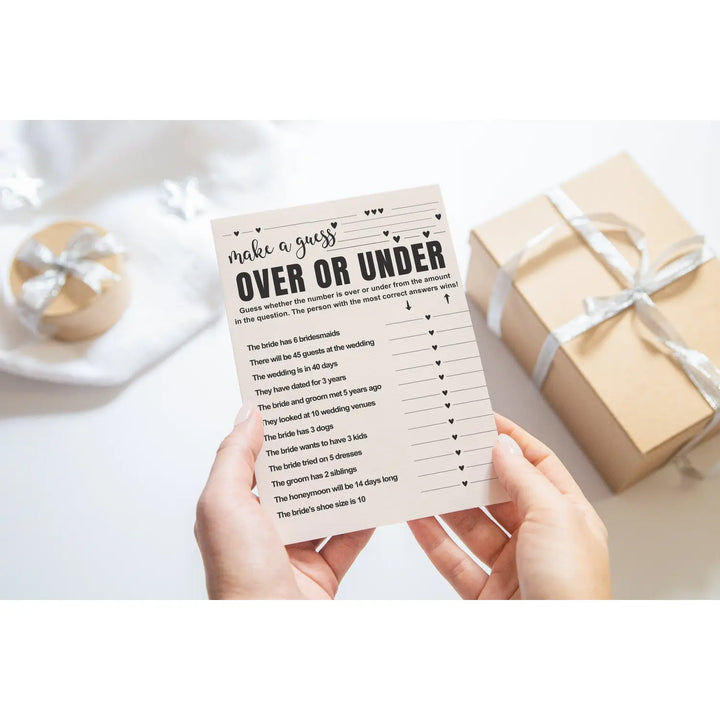 Bohemian bliss printable bridal shower game - over or under minimalist pdf download - party games