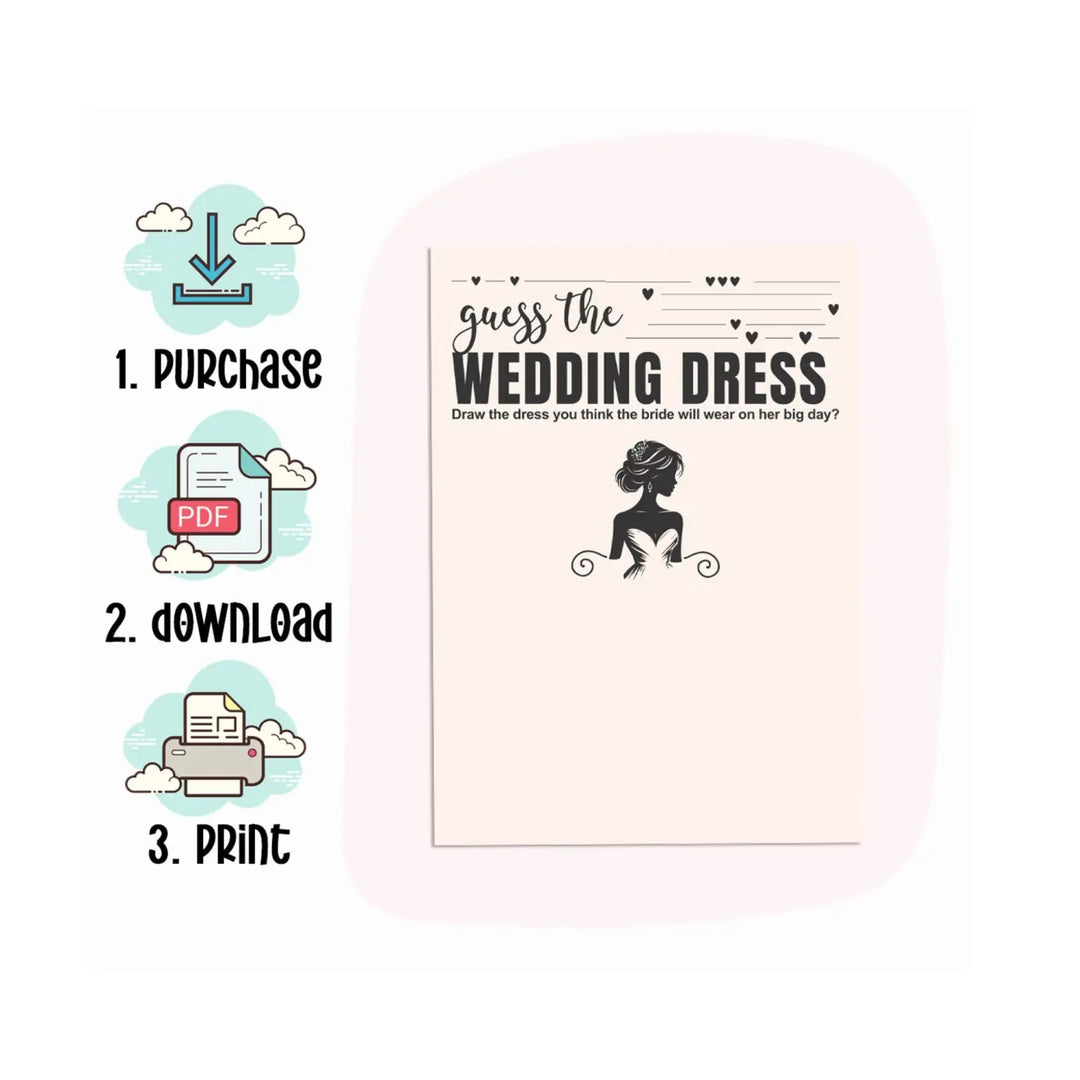 Bohemian bliss wedding dress sketch game - printable bridal shower fun - diy party activity - games