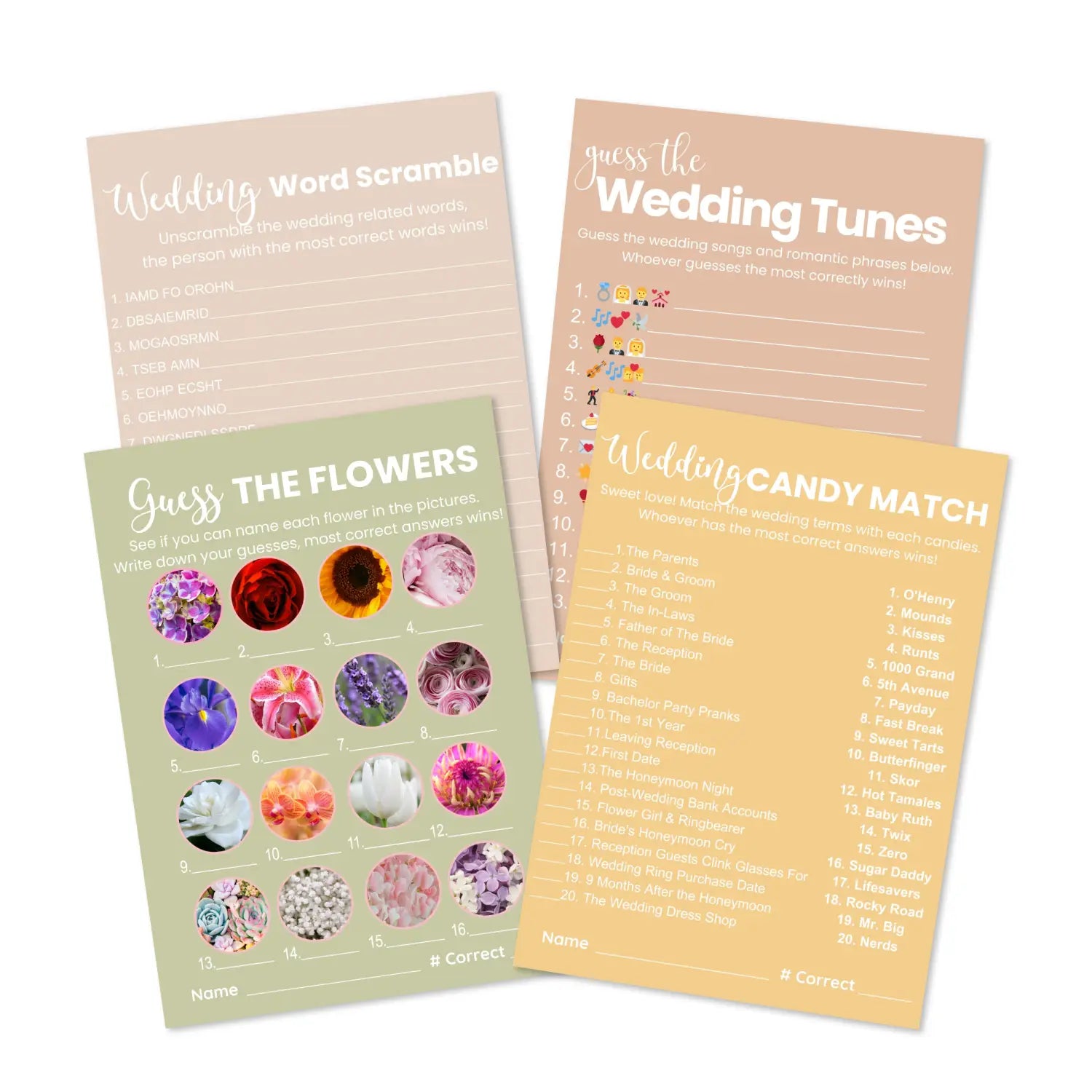 Boho sunset bridal shower game bundle - instant download of 4 fun wedding games with answer keys - party