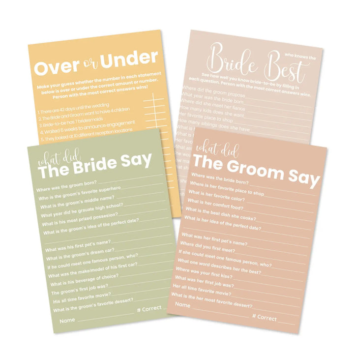 Boho sunset bridal shower game bundle - instant download of 4 fun wedding games for a trendy and relaxed bohemian