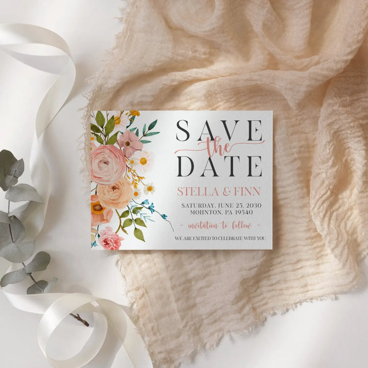 Boho terracotta save the date cards 3.5x5 & 4bar sizes printable printed options wedding event announcements