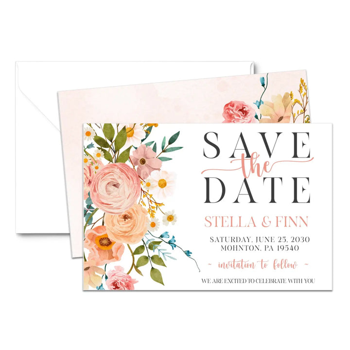 Boho terracotta save the date cards 3.5x5 & 4bar sizes printable printed options wedding event announcements