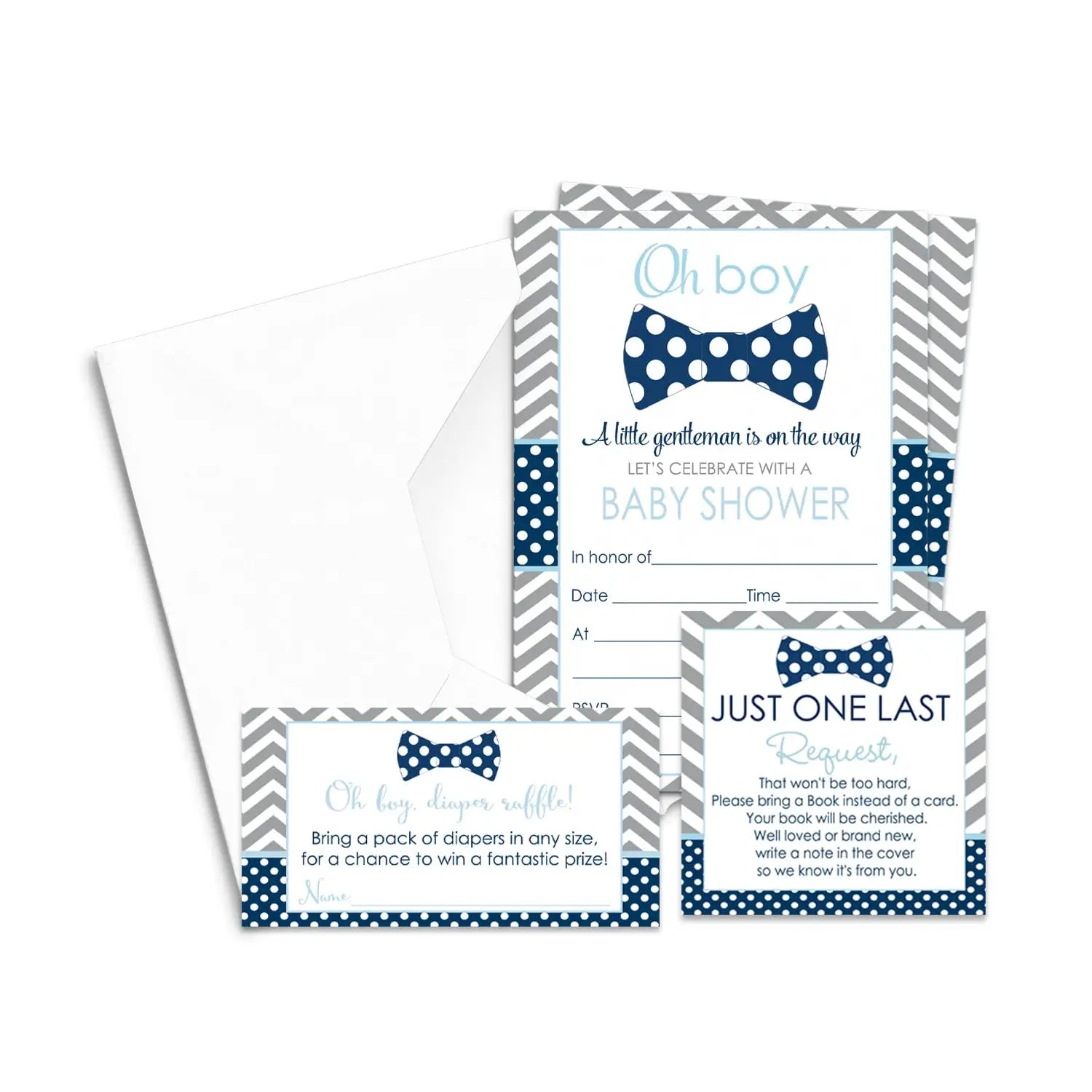 Bow tie baby shower invitations bundle 25 guests