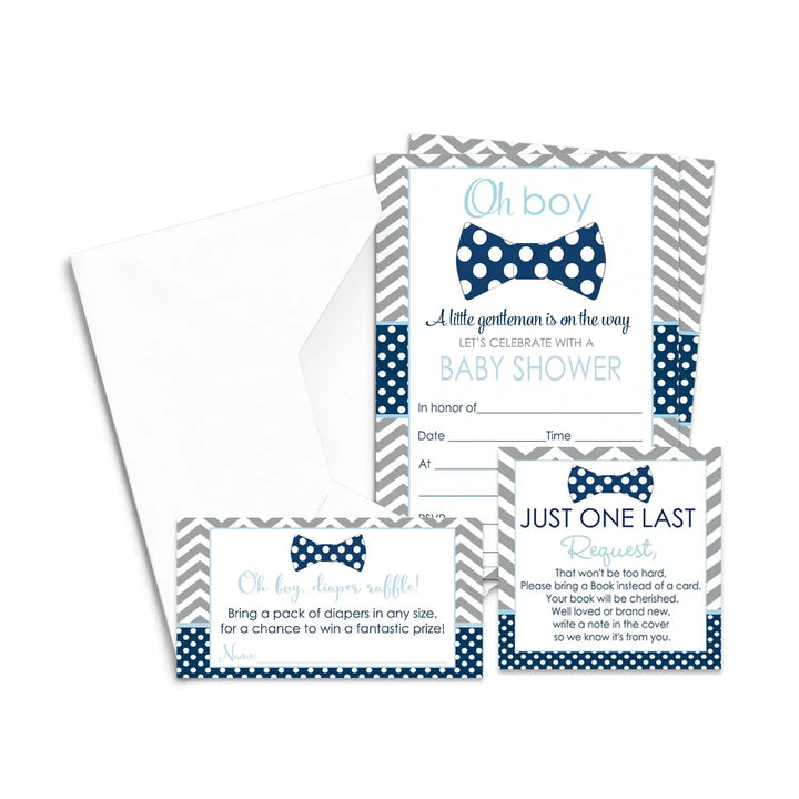 Bow tie baby shower invitations bundle 25 guests