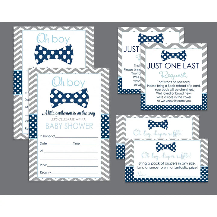 Bow tie baby shower invitations bundle 25 guests