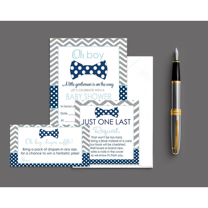 Bow tie baby shower invitations bundle 25 guests