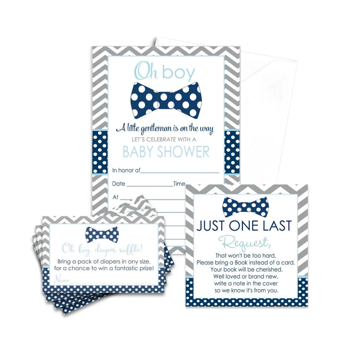Bow tie baby shower invitations bundle 25 guests