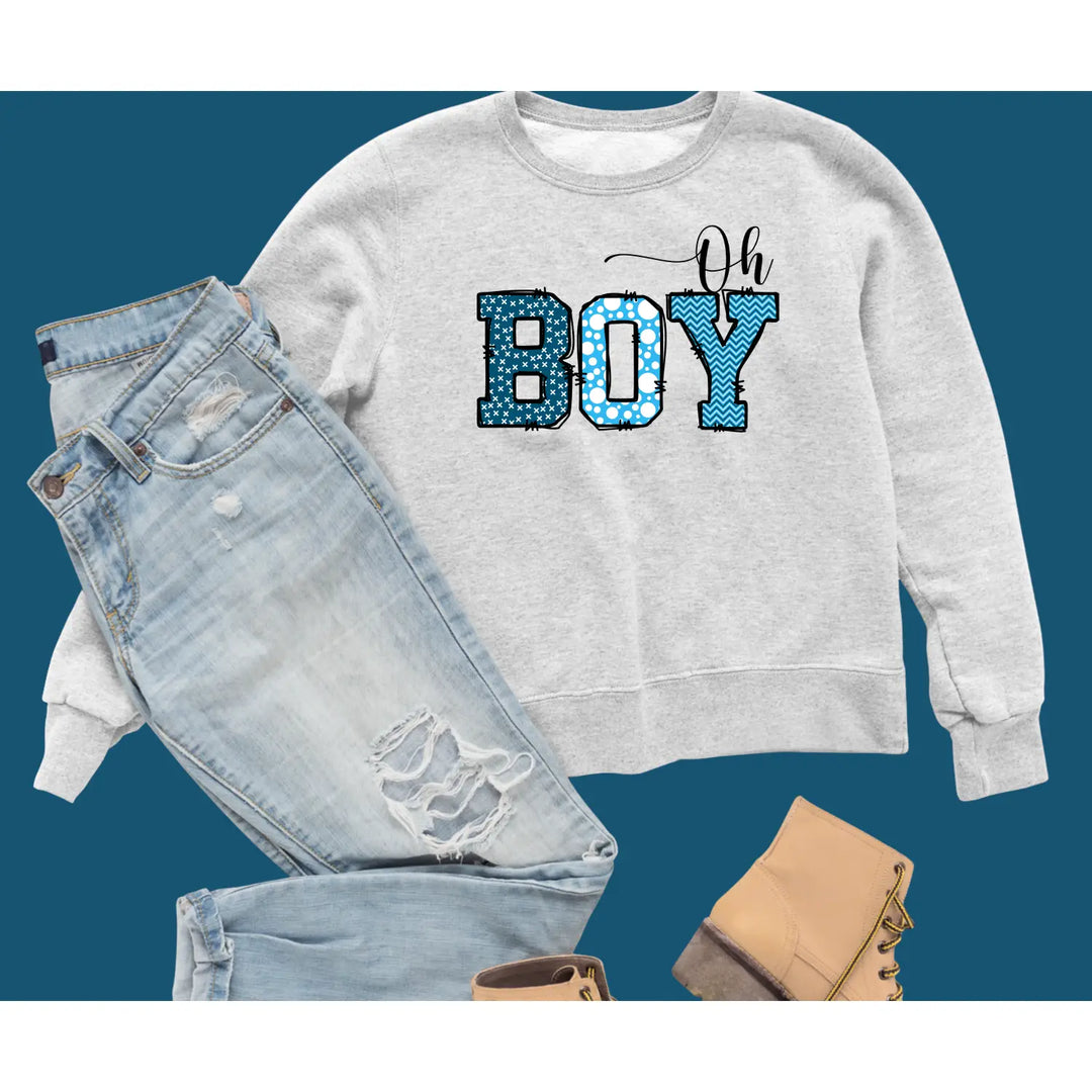 Oh boy sweatshirt for mommy cute baby shower gift fun mom to be pregnancy announcement cozy unisex fleece bright navy