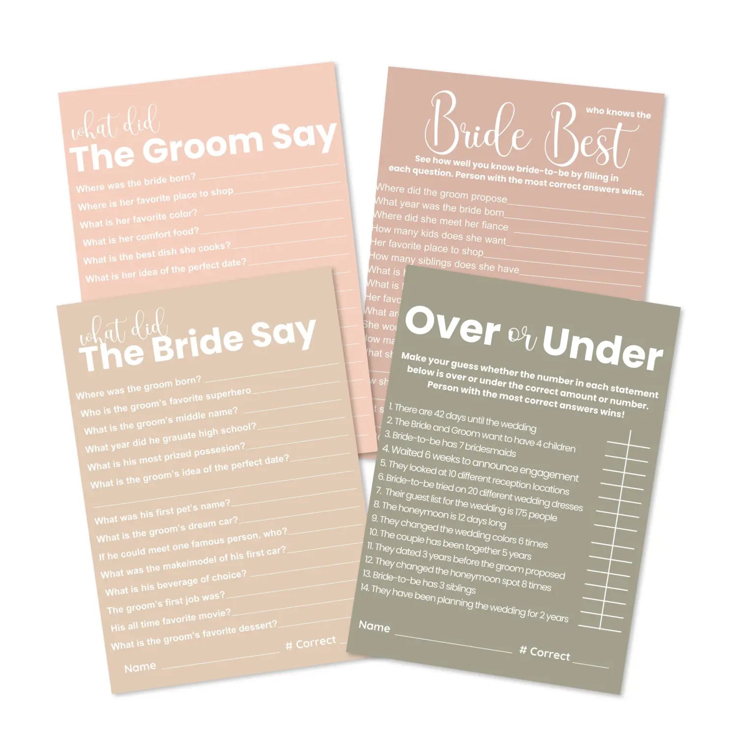 Canyon rose bridal shower game bundle - instant download of 4 fun wedding games - party