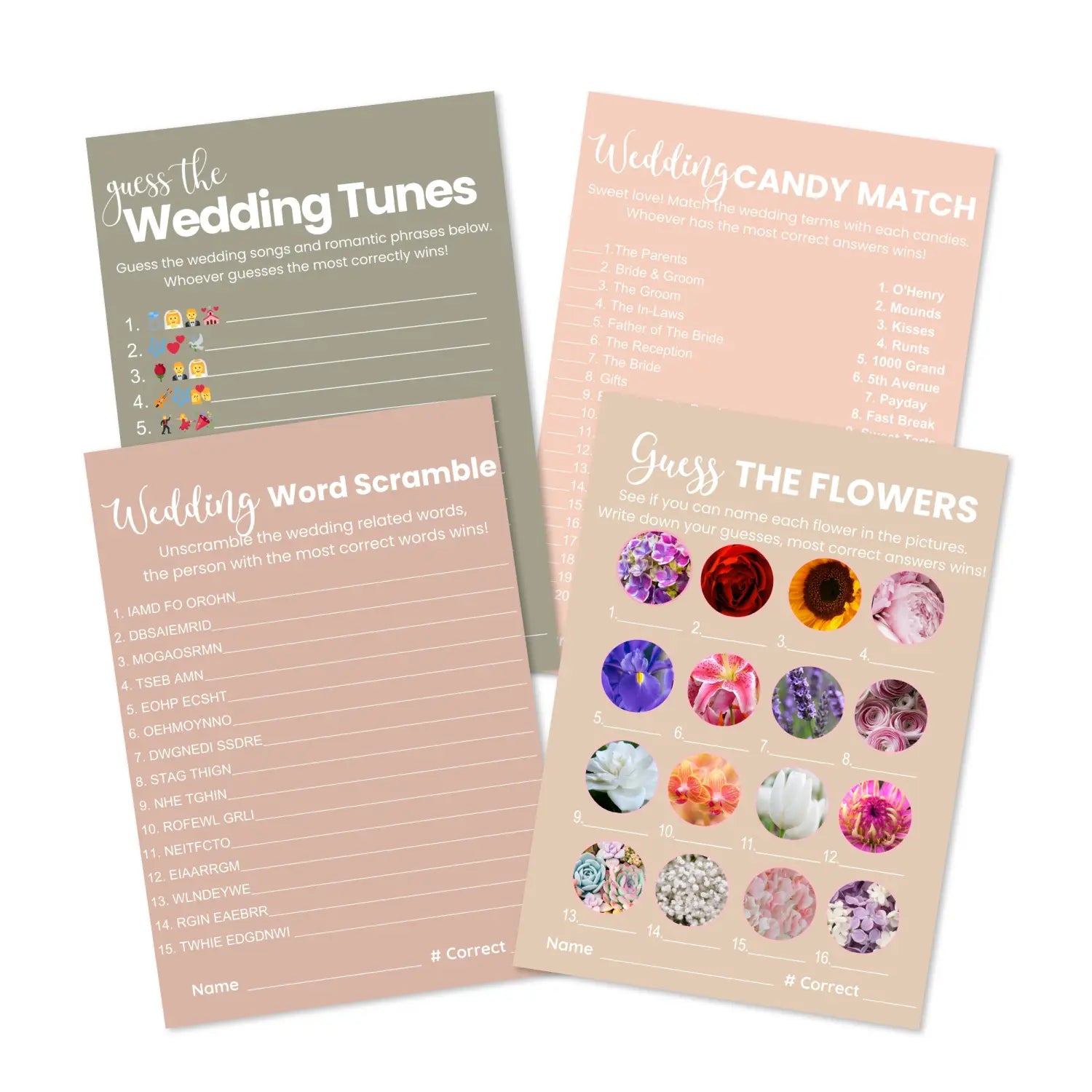 Canyon rose bridal shower game bundle - instant download of 4 fun wedding games with answer keys - party