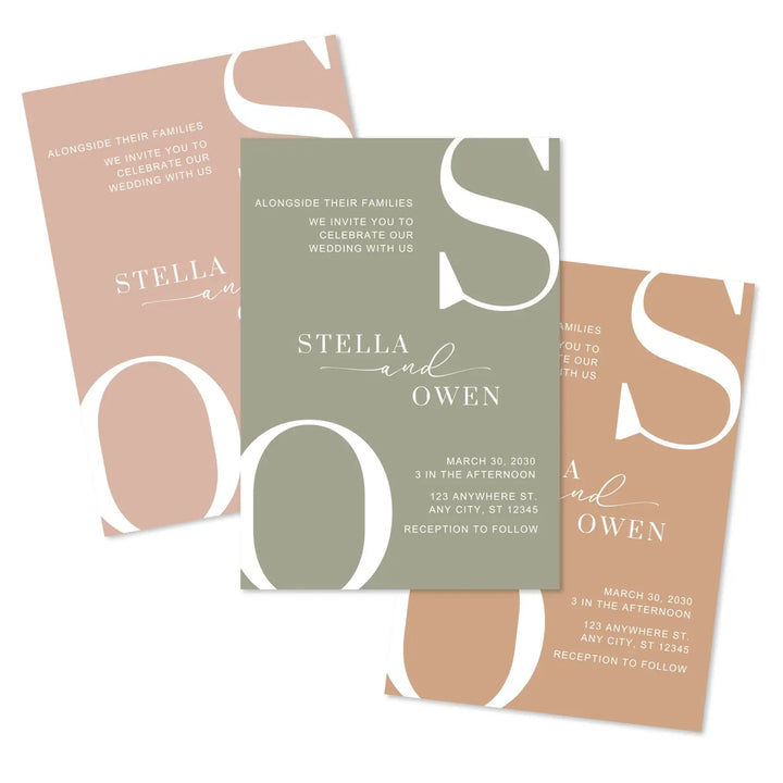 Modern custom wedding invitations minimalist design 5x7 thick cardstock canyon sunset