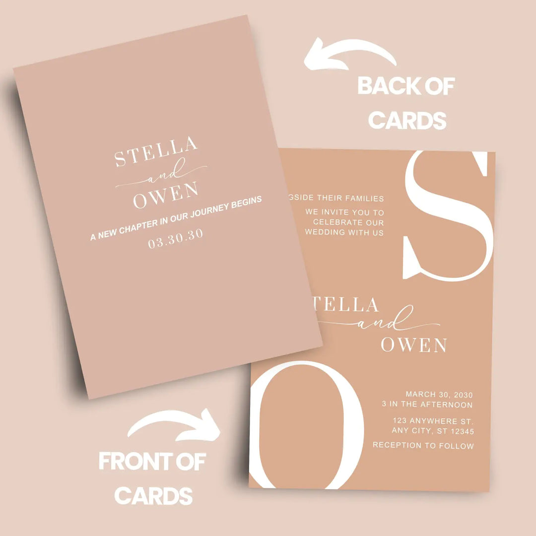 Modern custom wedding invitations minimalist design 5x7 thick cardstock canyon sunset