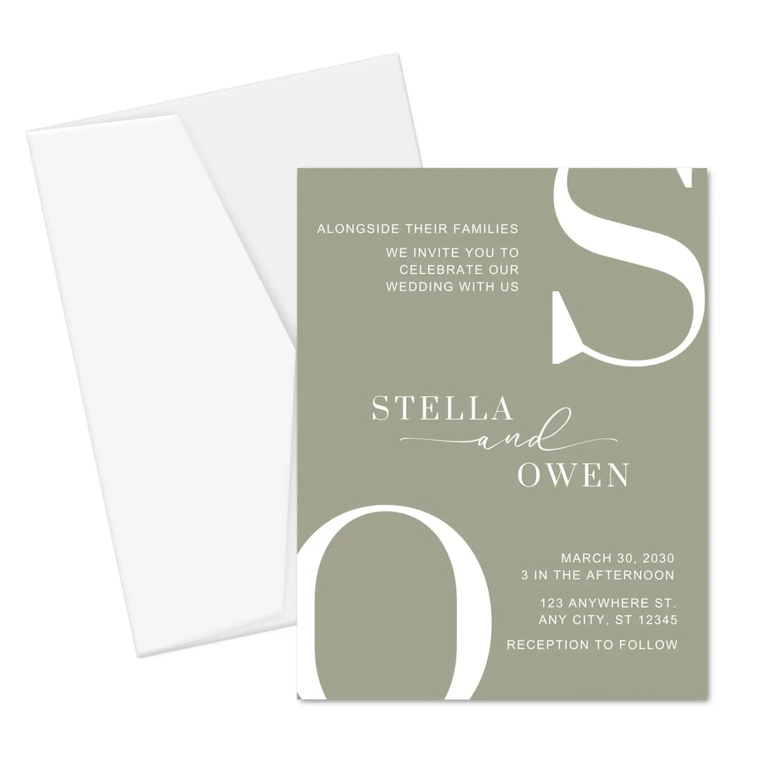 Modern custom wedding invitations minimalist design 5x7 thick cardstock canyon sunset