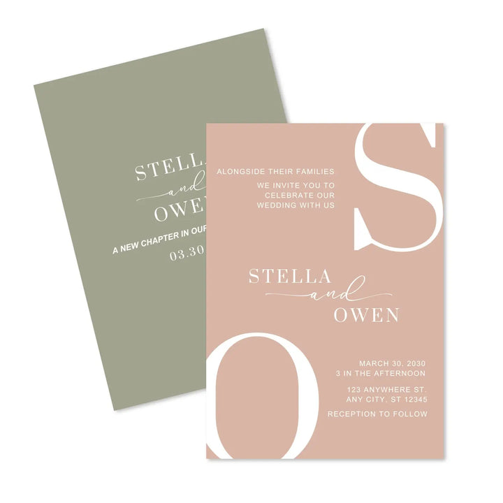 Modern custom wedding invitations minimalist design 5x7 thick cardstock canyon sunset