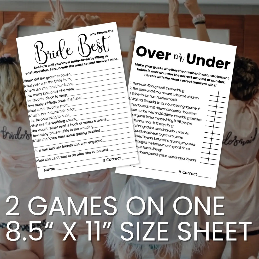 Chic black and white bridal shower game bundle - instant download of 4 fun wedding games for a timeless elegant affair