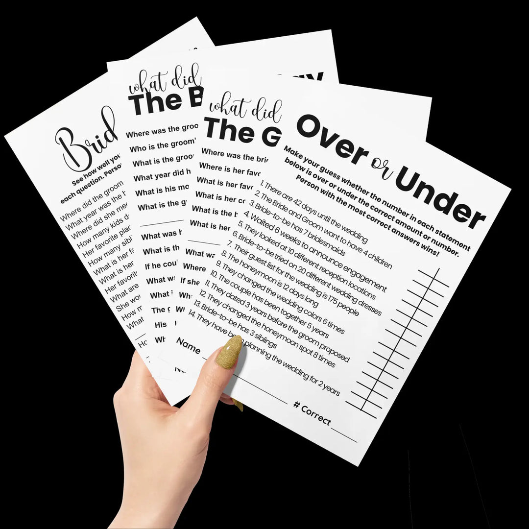 Chic black and white bridal shower game bundle - instant download of 4 fun wedding games for a timeless elegant affair
