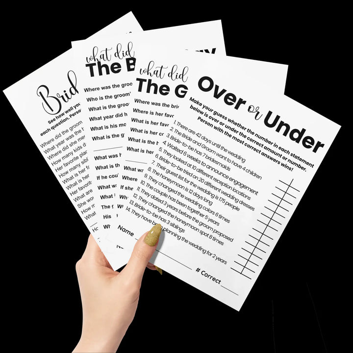 Chic black and white bridal shower game bundle - instant download of 4 fun wedding games for a timeless elegant affair