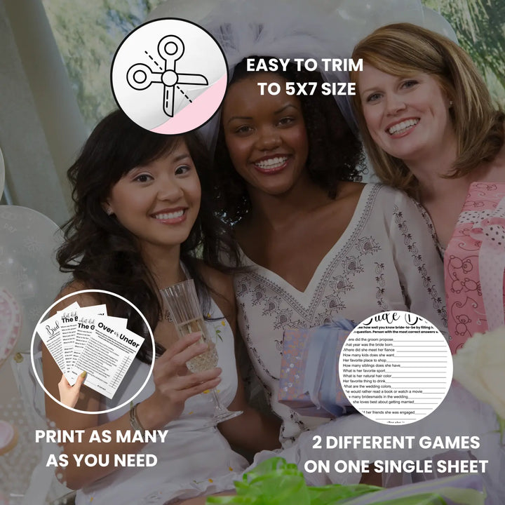 Chic black and white bridal shower game bundle - instant download of 4 fun wedding games for a timeless elegant affair