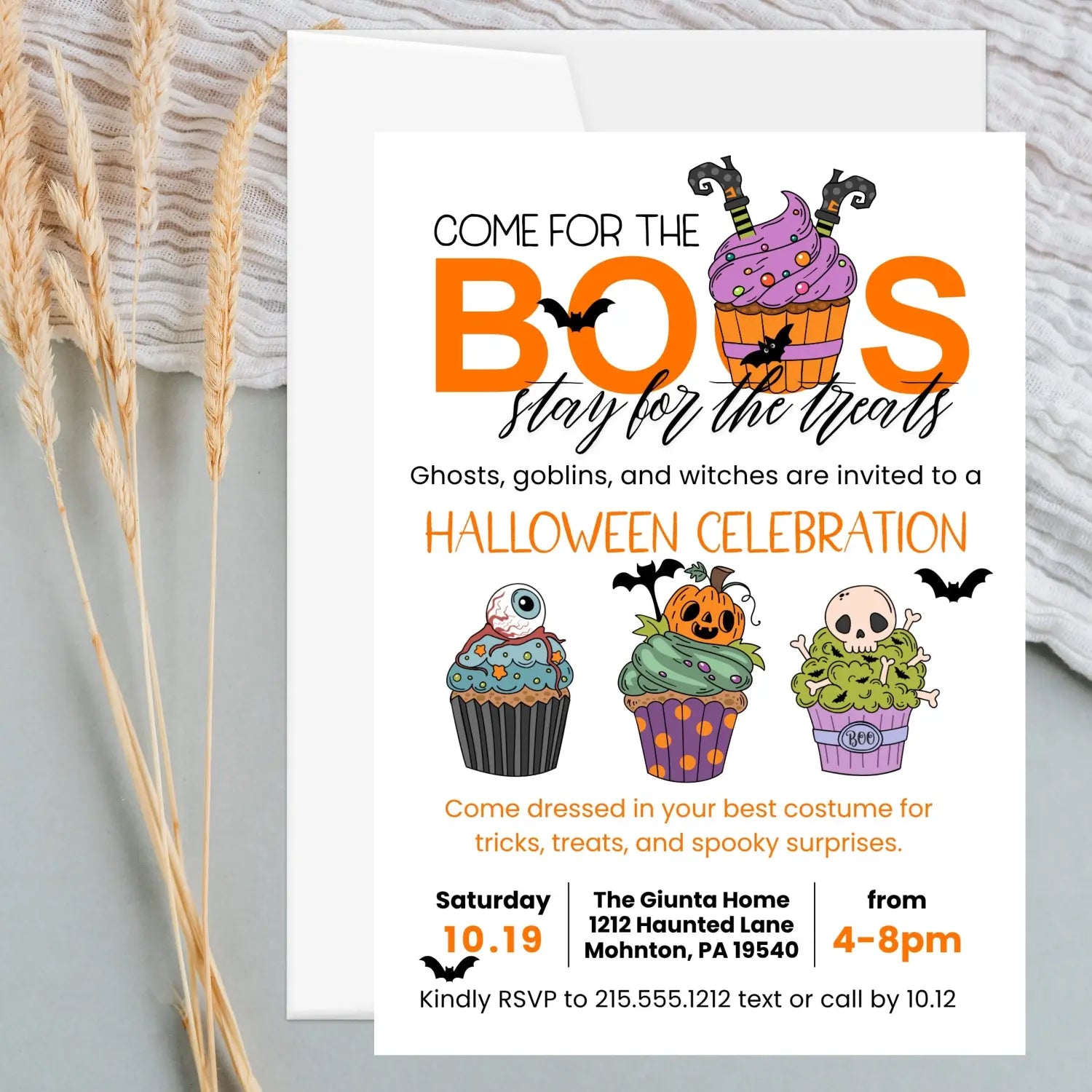 Come for the boos invitation printable customized halloween party 5x7 inches fully personalizable adults & kids spooky