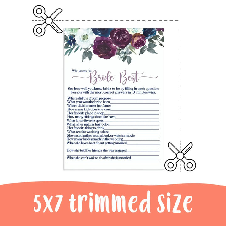 Country floral bridal shower game printable - navy & plum - party games