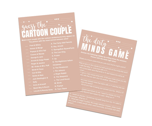 Canyon Rose Bridal Shower Game Duo, Dirty Minds & Cartoon Couples Match