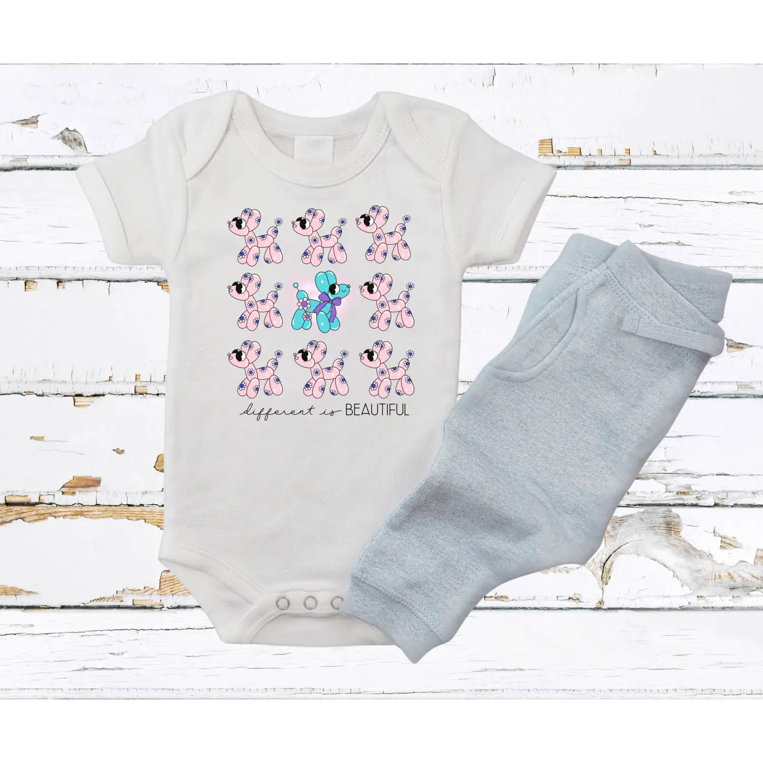 Different is beautiful baby bodysuit balloon animal infant onesie motivational inspiring gift 0-24 months cute shower