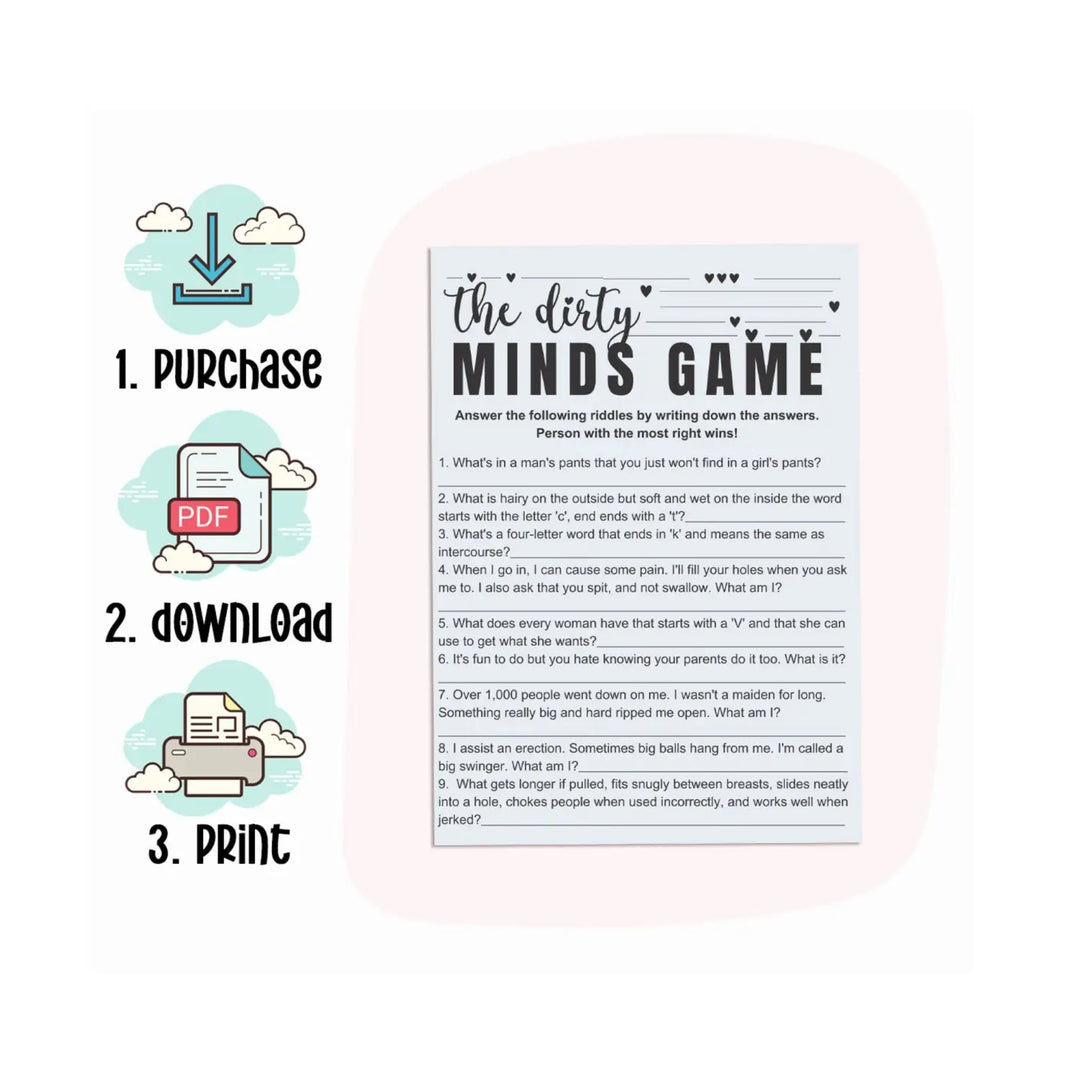 Dirty or clean minds trivia - hilarious diy printable adult party game - instant download - games